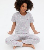 New Look Girls Light Grey Jogger Pyjama Set with Star Print
